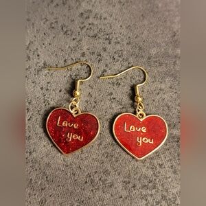 Handcrafted Heart-Shaped Red and Gold Earrings